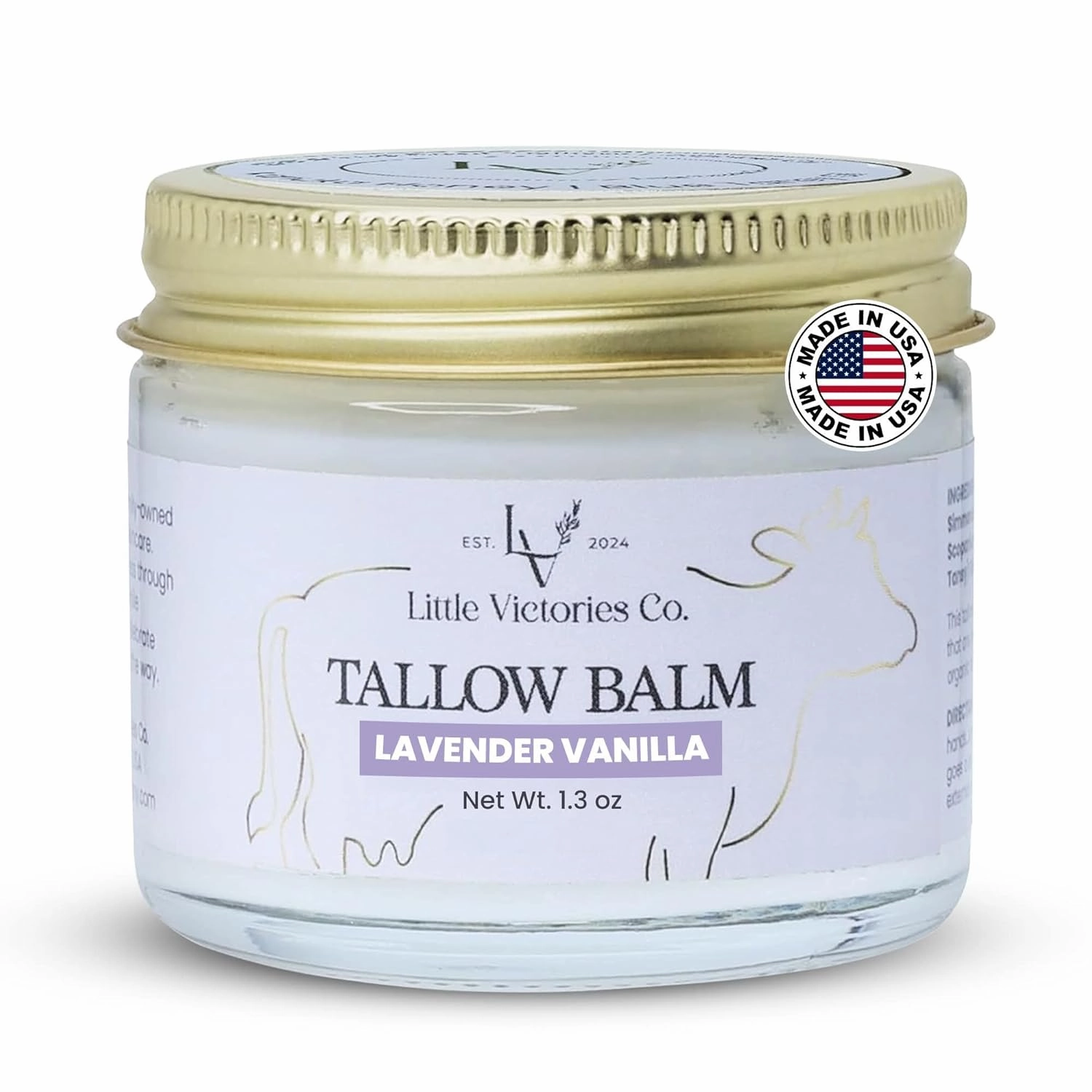 100% Grass Fed Beef Tallow for Skin - Whipped Moisturizer w/Manuka Honey (Lavender Vanilla)
