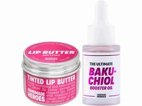 100% Natural Tinted Lip Butter Sleeping Lip Mask and Bakuchiol Face Oil Bundle - Clean Beauty Intensive Lip Therapy