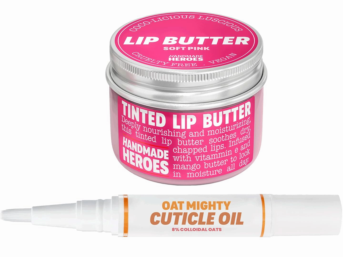 100% Natural Tinted Lip Butter Sleeping Lip Mask and Cuticle Oil Bundle - Clean Beauty Intensive Lip Therapy and Nail Care