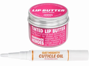 100% Natural Tinted Lip Butter Sleeping Lip Mask and Cuticle Oil Bundle - Clean Beauty Intensive Lip Therapy and Nail Care