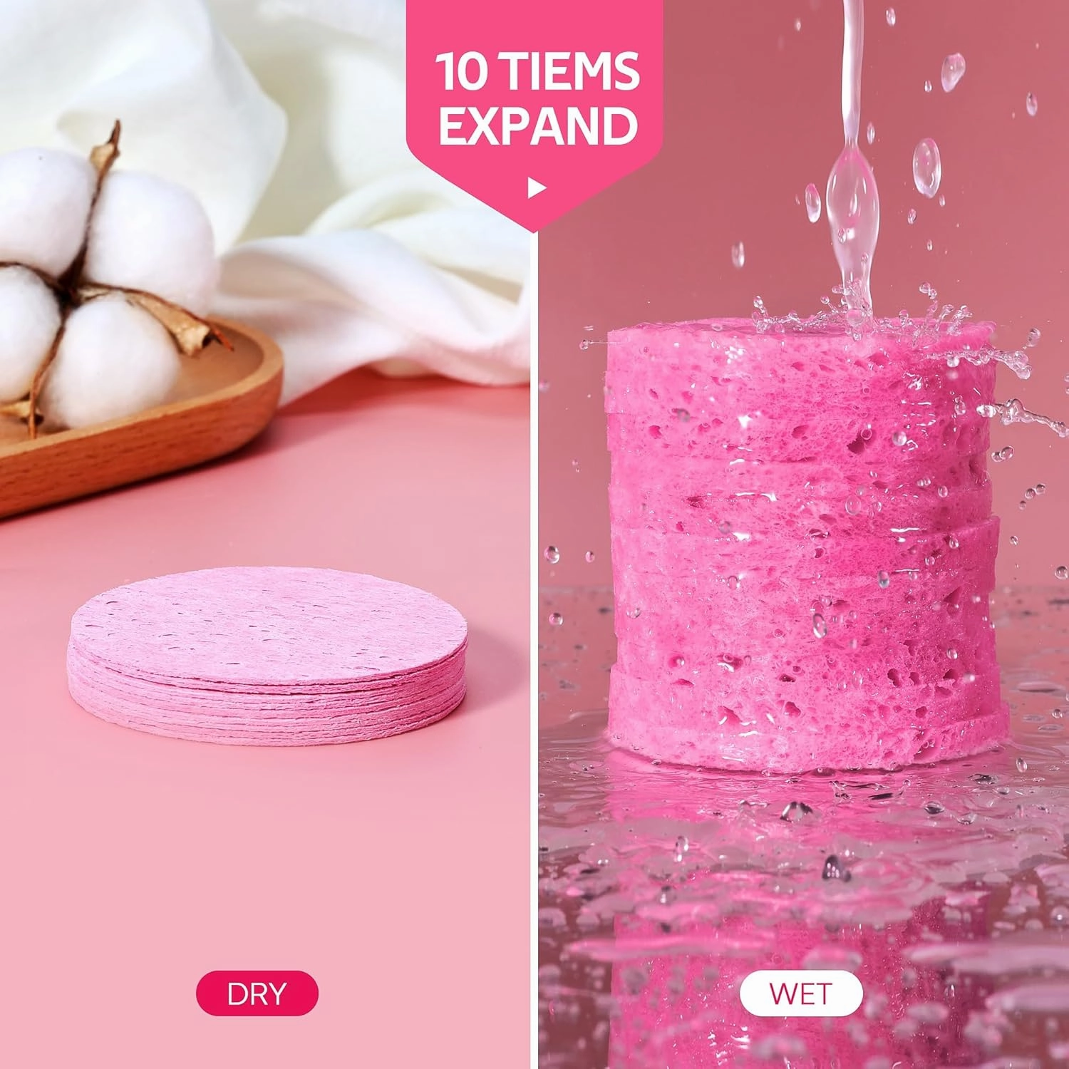 100PCS Compressed Facial Sponges, Cleansing, for Personal Spa Esthetician Use, Pink