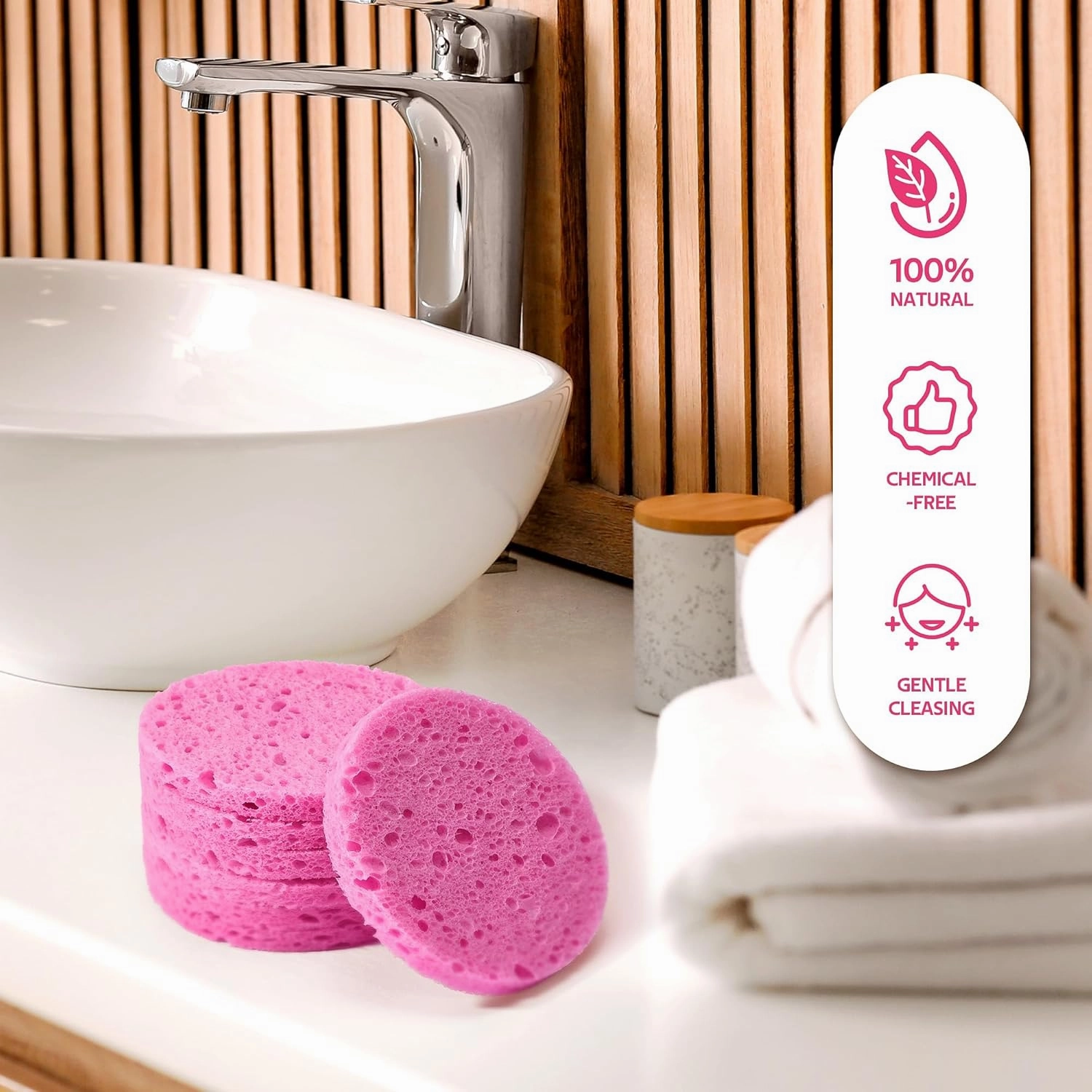 100PCS Compressed Facial Sponges, Cleansing, for Personal Spa Esthetician Use, Pink