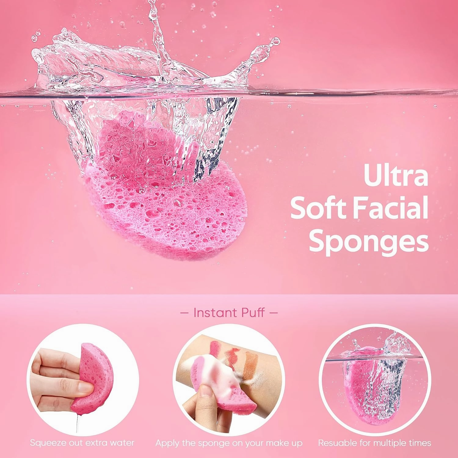 100PCS Compressed Facial Sponges, Cleansing, for Personal Spa Esthetician Use, Pink