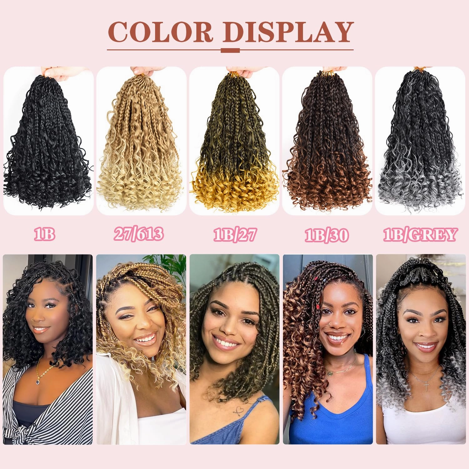 10 Inch Goddess Box Braids Crochet Hair for Black Women With Curl Ends 8 Packs Pre Looped Crochet 3X Boho Bob Box Braids Synthetic Twists Braiding Hair Extensions (12strands/pack;27/613#)