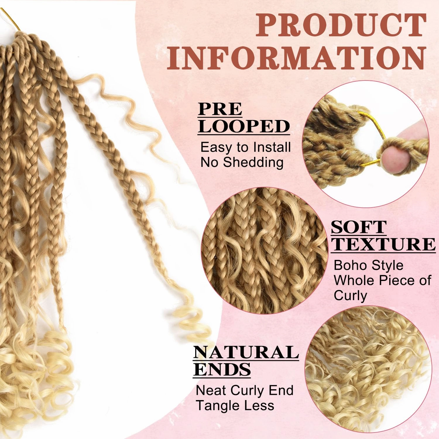 10 Inch Goddess Box Braids Crochet Hair for Black Women With Curl Ends 8 Packs Pre Looped Crochet 3X Boho Bob Box Braids Synthetic Twists Braiding Hair Extensions (12strands/pack;27/613#)