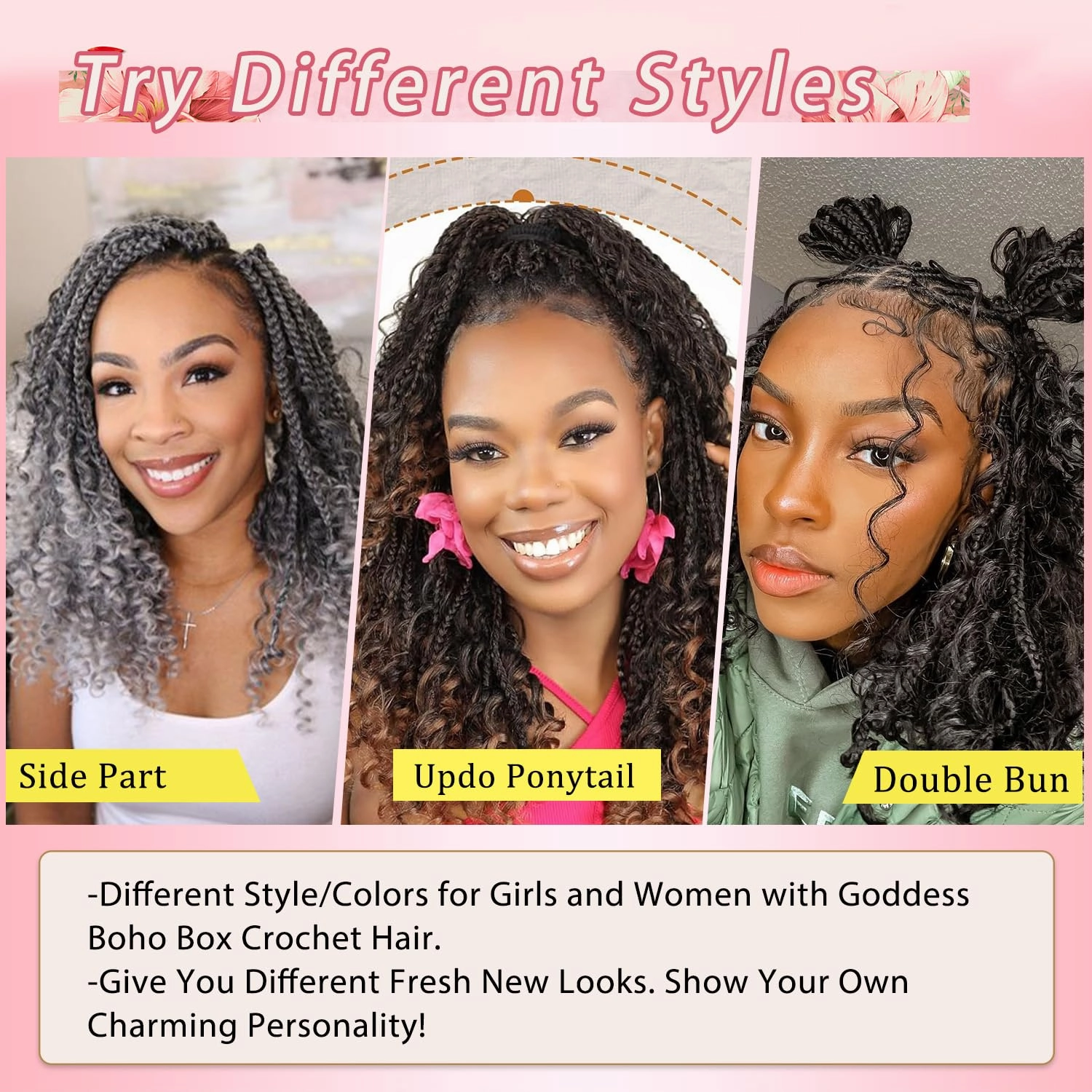 10 Inch Goddess Box Braids Crochet Hair for Black Women With Curl Ends 8 Packs Pre Looped Crochet 3X Boho Bob Box Braids Synthetic Twists Braiding Hair Extensions (12strands/pack;27/613#)