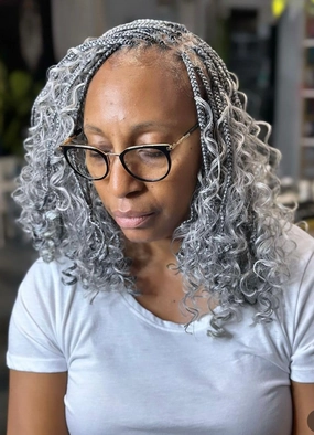 10 Inch Goddess Box Braids Crochet Hair for Black Women With Curls 8 Packs Pre Looped Crochet Boho Bob Box Braids Synthetic Braiding Hair Extensions (12strands/pack;MGrey#)