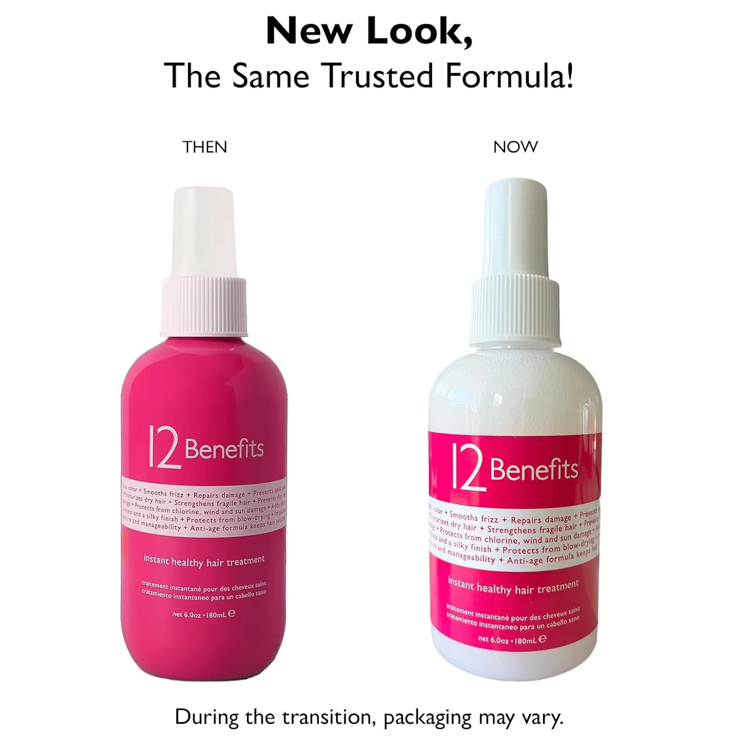 12 Benefits Instant Healthy Hair Treatment - Leave In Conditioner Spray with Quaternium 39 and Silk Fibre Protein - Smooths Frizz, Strengthens & Repairs Damaged Hair - (6 Fl Oz), Packaging May Vary