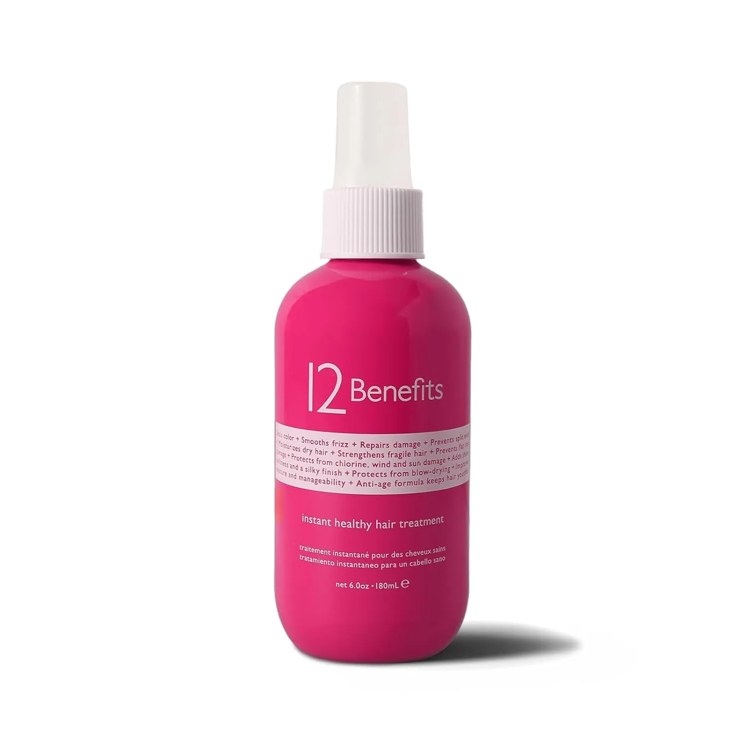 12 Benefits Instant Healthy Hair Treatment - Leave In Conditioner Spray with Quaternium 39 and Silk Fibre Protein - Smooths Frizz, Strengthens & Repairs Damaged Hair - (6 Fl Oz), Packaging May Vary
