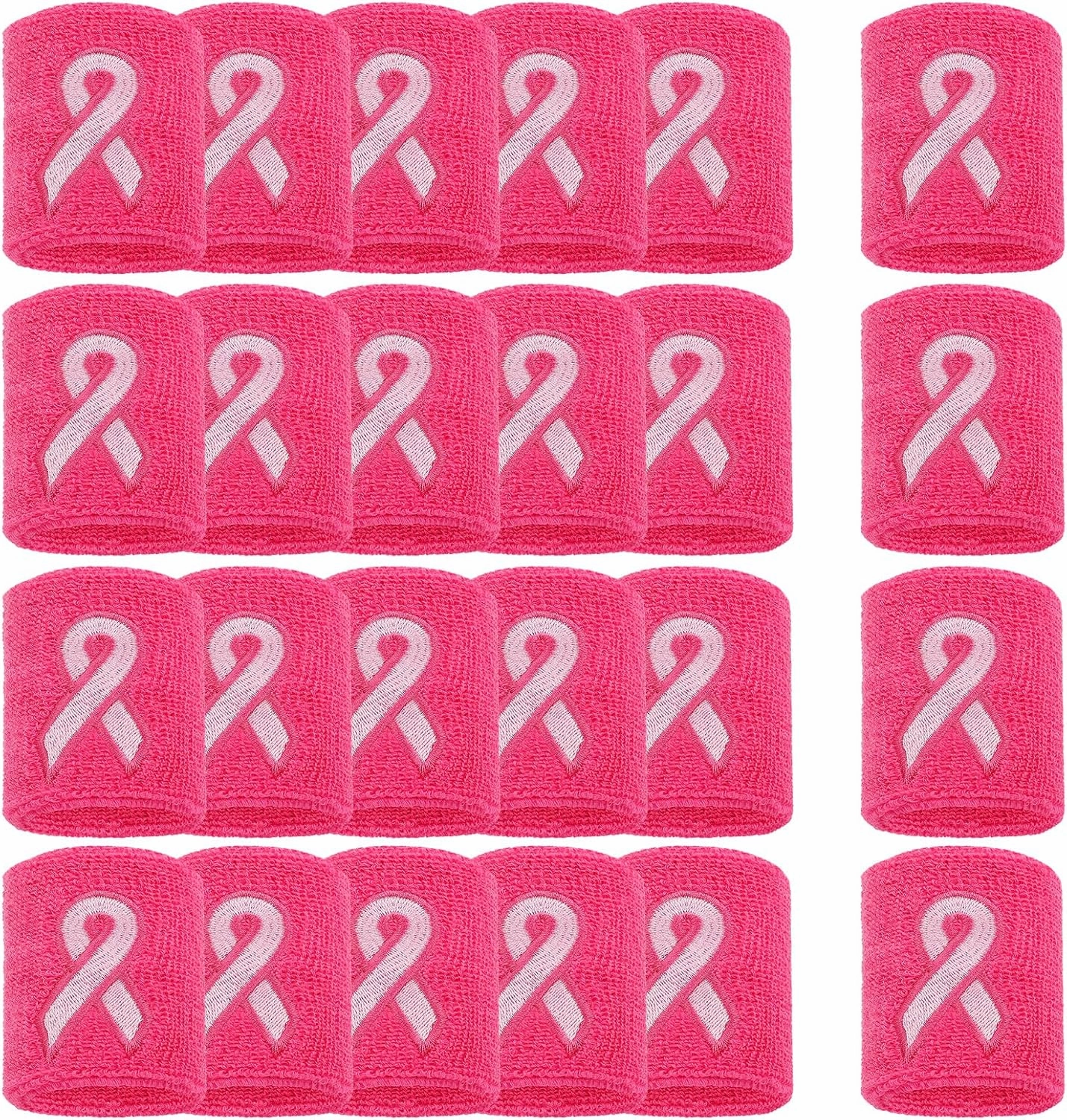 12/24/48Pcs Breast Cancer Awareness Wristbands - Football Pink Ribbon Wristbands Bulk for Youth Men Women, Elastic Gymnastics Sports Wrist Sweatbands for Football Baseball Athletic Sports
