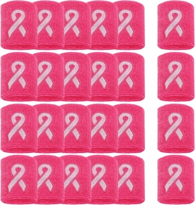12/24/48Pcs Breast Cancer Awareness Wristbands - Football Pink Ribbon Wristbands Bulk for Youth Men Women, Elastic Gymnastics Sports Wrist Sweatbands for Football Baseball Athletic Sports