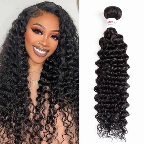12A Deep Wave Human Hair Bundles 14Inch Curly Bundles Human Hair 100% Unprocessed Human Hair Bundles Deep Wave Weft Extensions Weave Natural Black (100g)