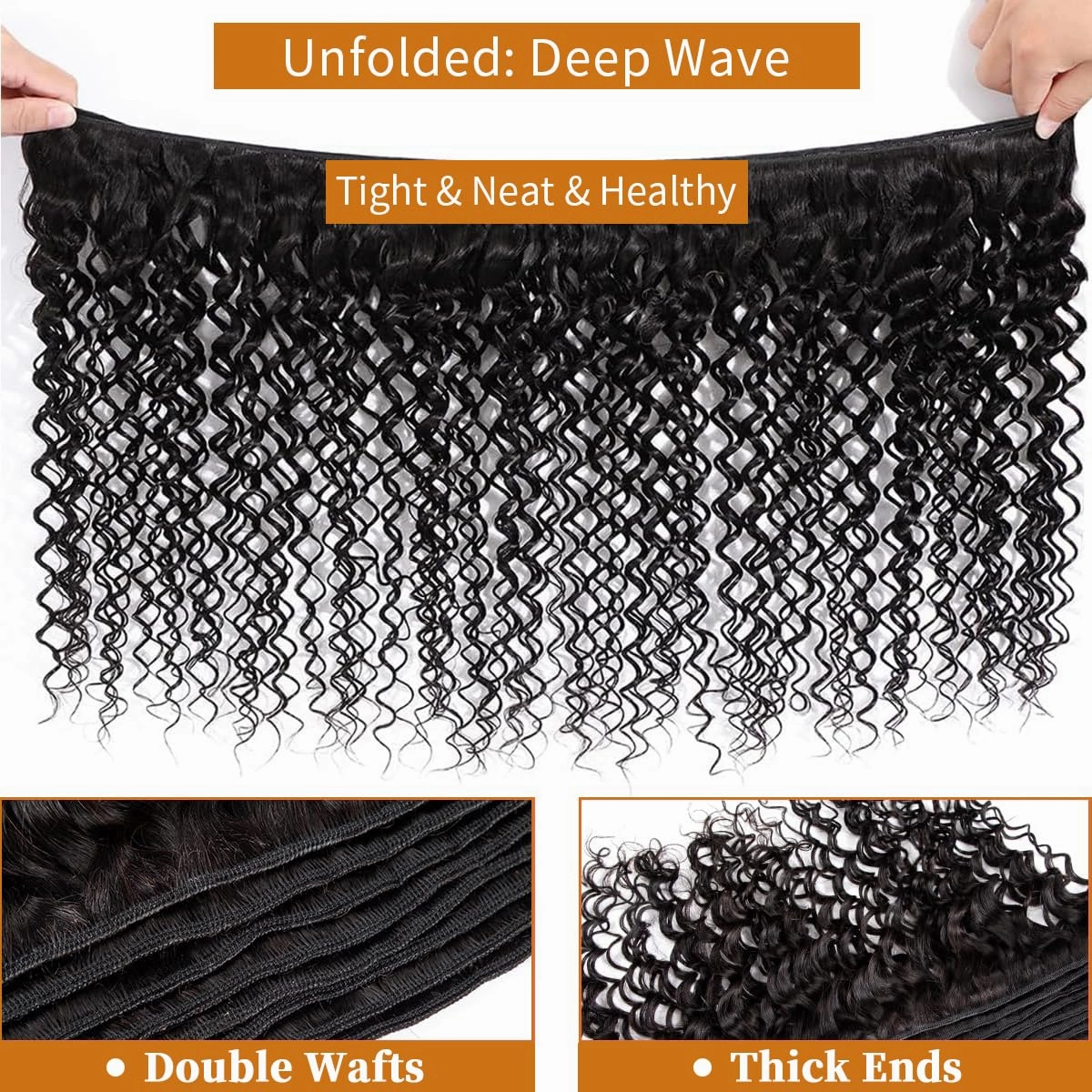 12A Deep Wave Human Hair Bundles 14Inch Curly Bundles Human Hair 100% Unprocessed Human Hair Bundles Deep Wave Weft Extensions Weave Natural Black (100g)