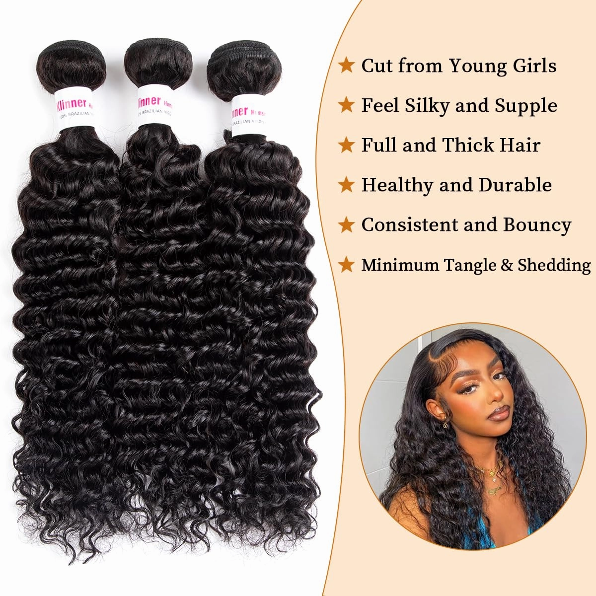 12A Deep Wave Human Hair Bundles 14Inch Curly Bundles Human Hair 100% Unprocessed Human Hair Bundles Deep Wave Weft Extensions Weave Natural Black (100g)