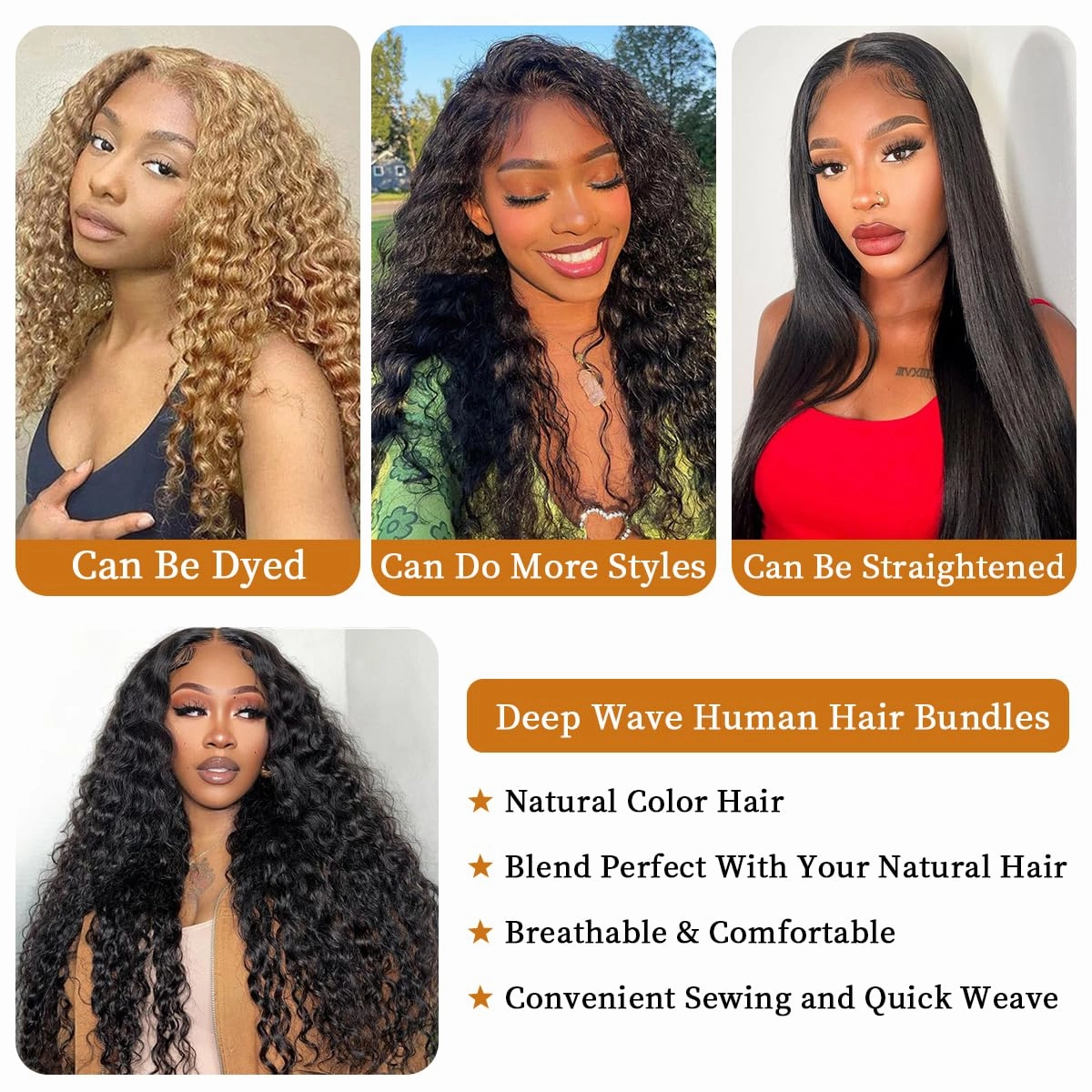 12A Deep Wave Human Hair Bundles 14Inch Curly Bundles Human Hair 100% Unprocessed Human Hair Bundles Deep Wave Weft Extensions Weave Natural Black (100g)