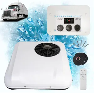 12V Rooftop RV Air Conditioner Top mounted Parking Air Conditioner for Truck, RV, Construction Vehicle, Excavator,Crane,Van Cool& Heat 2 in 1