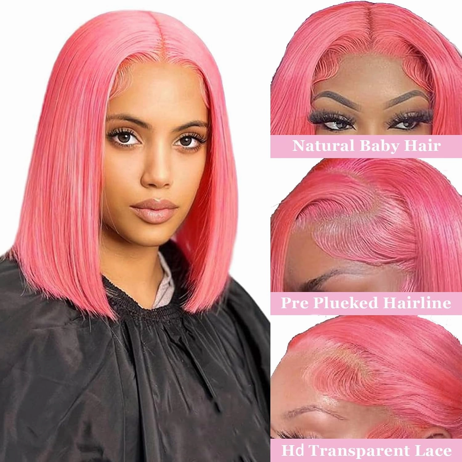 14 Inch Pink Bob Wigs Human Hair for Black Women 13x4 HD Lace Frontal Hot Pink Bob Wigs Human Hair Pre Plucked Wear and Go Glueless Long Straight Frontal Wigs 180% Density