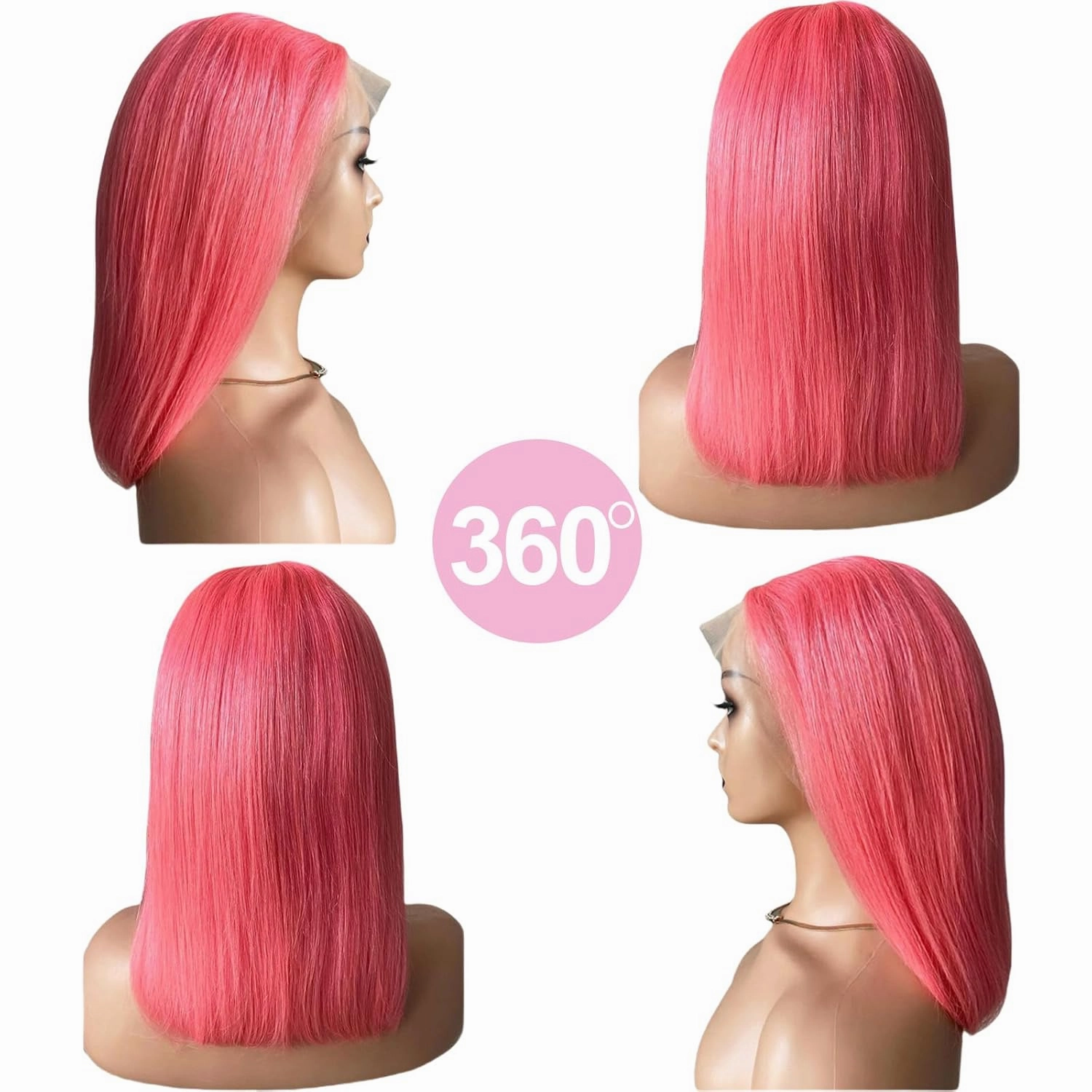 14 Inch Pink Bob Wigs Human Hair for Black Women 13x4 HD Lace Frontal Hot Pink Bob Wigs Human Hair Pre Plucked Wear and Go Glueless Long Straight Frontal Wigs 180% Density