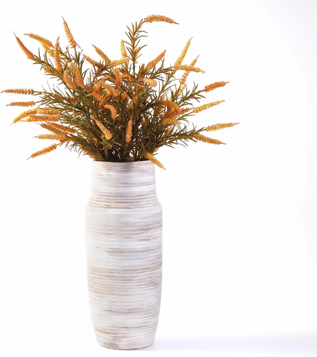 14 inch White Floor Vase for Modern Living Room Decor,Big Boho Vases for Tall Pampas Grass,Modern Ribbed Flower Vases for Entryway Table,Kitchen Island,Fireplace Decor