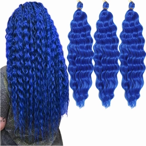 18 inch Ocean Wave Crochet Hair Deep Wave Twist Crochet Hair Extensions Curly Braiding Hair 3 packs Long Wavy Water Wave Braids For Women Synthetic Crochet Braid Hair (18 inch, Blue)