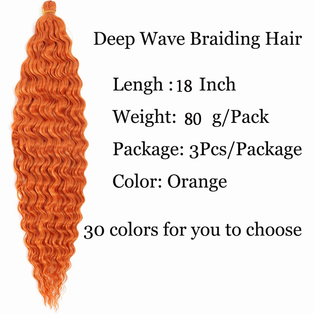 18 inch Ocean Wave Twist Crochet Hair Extensions - Curly Braiding Hair, 3 Packs Long Wavy Braids - Synthetic Crochet Braid Hair (Orange)
