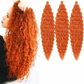 18 inch Ocean Wave Twist Crochet Hair Extensions - Curly Braiding Hair, 3 Packs Long Wavy Braids - Synthetic Crochet Braid Hair (Orange)