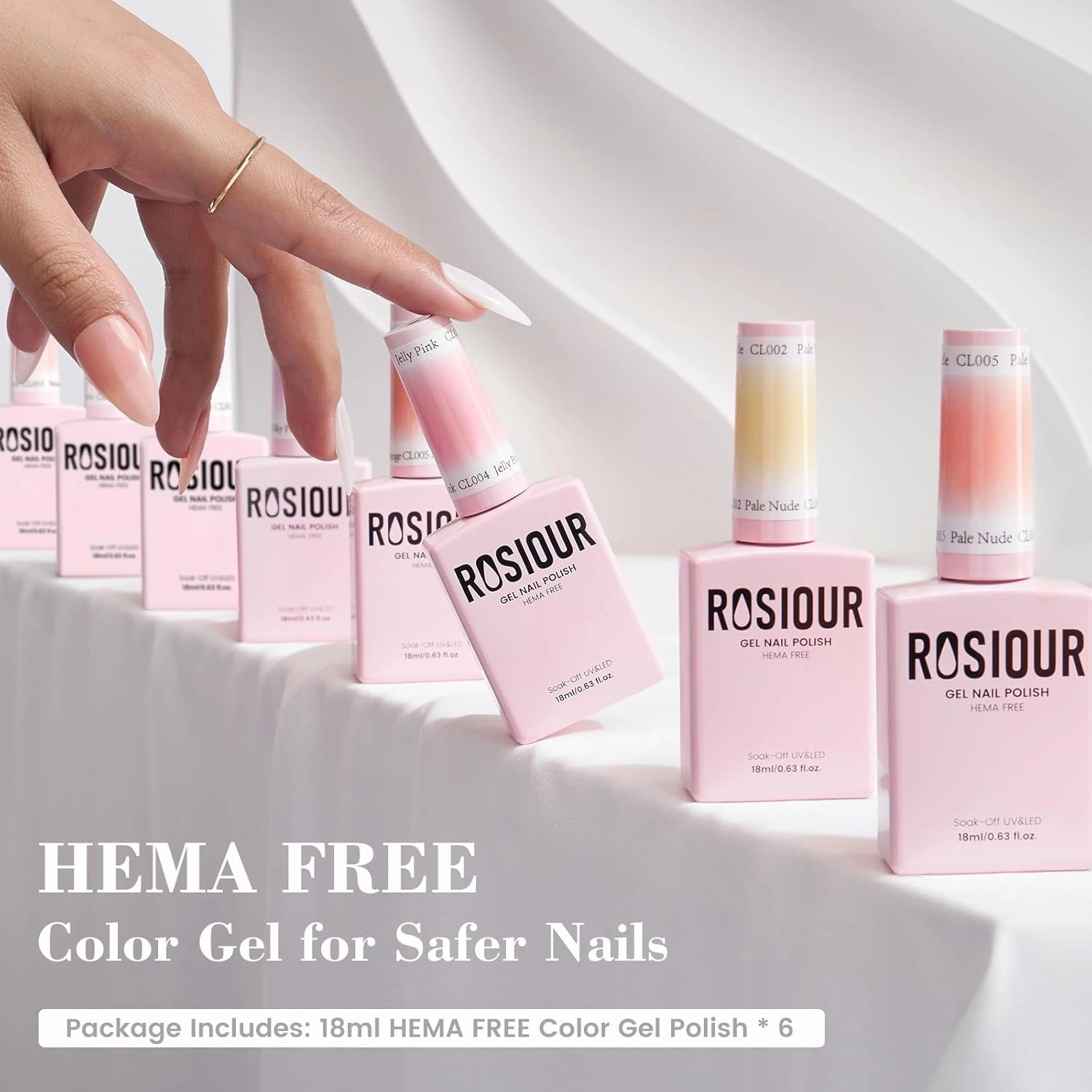 18ML Jelly Gel Nail Polish Set 6 Colors, HEMA-Free Milky White Clear Nude Pink Shades Soak Off Gel Polish Kit for Long-Lasting Nail Art, Translucent Gel Nail Kits For Home Salon & DIY