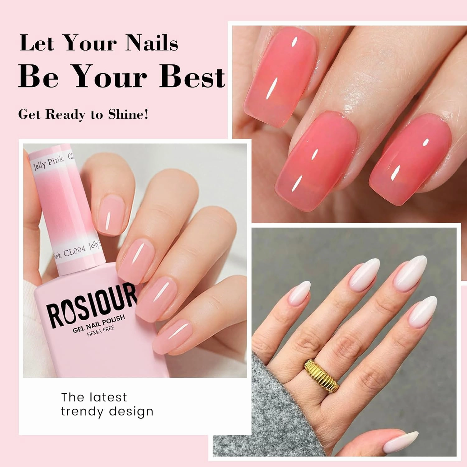 18ML Jelly Gel Nail Polish Set 6 Colors, HEMA-Free Milky White Clear Nude Pink Shades Soak Off Gel Polish Kit for Long-Lasting Nail Art, Translucent Gel Nail Kits For Home Salon & DIY