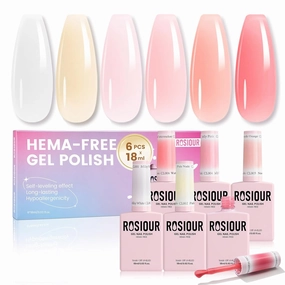 18ML Jelly Gel Nail Polish Set 6 Colors, HEMA-Free Milky White Clear Nude Pink Shades Soak Off Gel Polish Kit for Long-Lasting Nail Art, Translucent Gel Nail Kits For Home Salon & DIY
