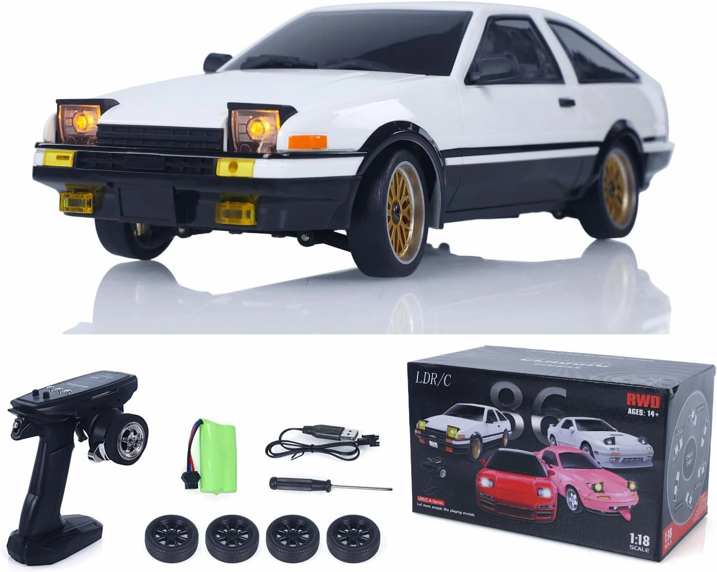 1/18 LDRC LD1801 RC Drift Car Rwd Racing Vehicles Flip Light Gyroscope Motor Servo ESC Light System