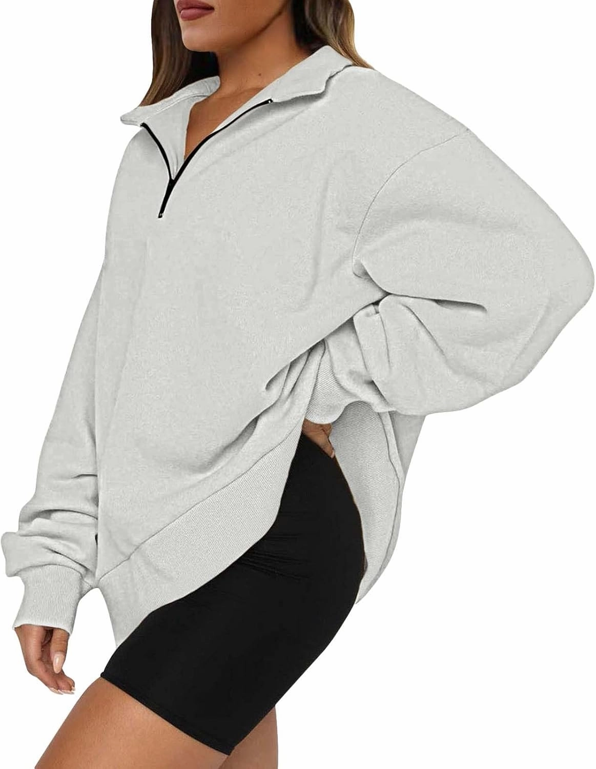 1/4 Zip Up Sweatshirts for Women Fall Fashion 2024 Long Sleeve V Neck Oversized Preppy Clothes Teen Gi