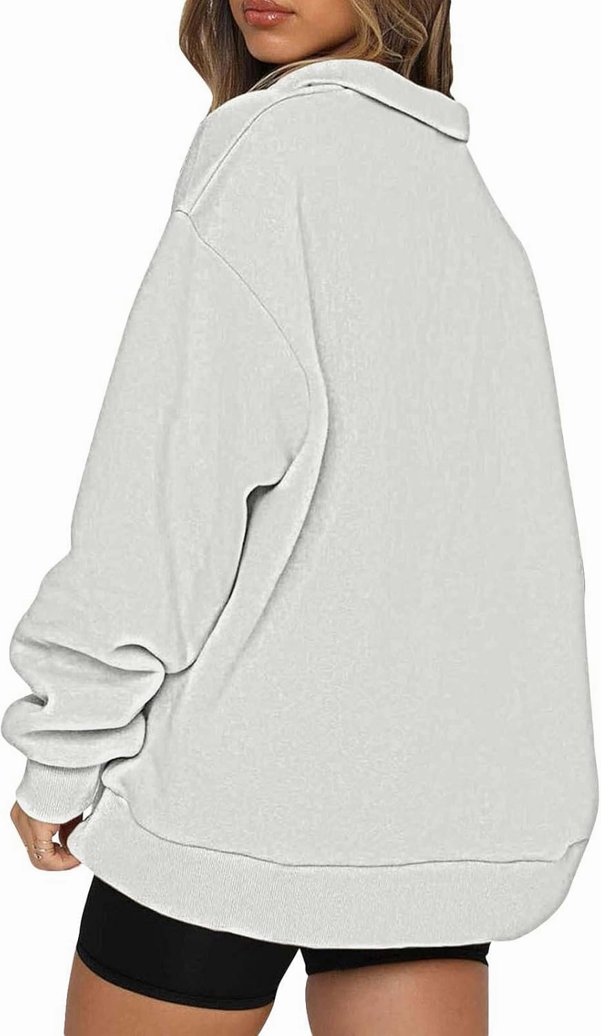 1/4 Zip Up Sweatshirts for Women Fall Fashion 2024 Long Sleeve V Neck Oversized Preppy Clothes Teen Gi