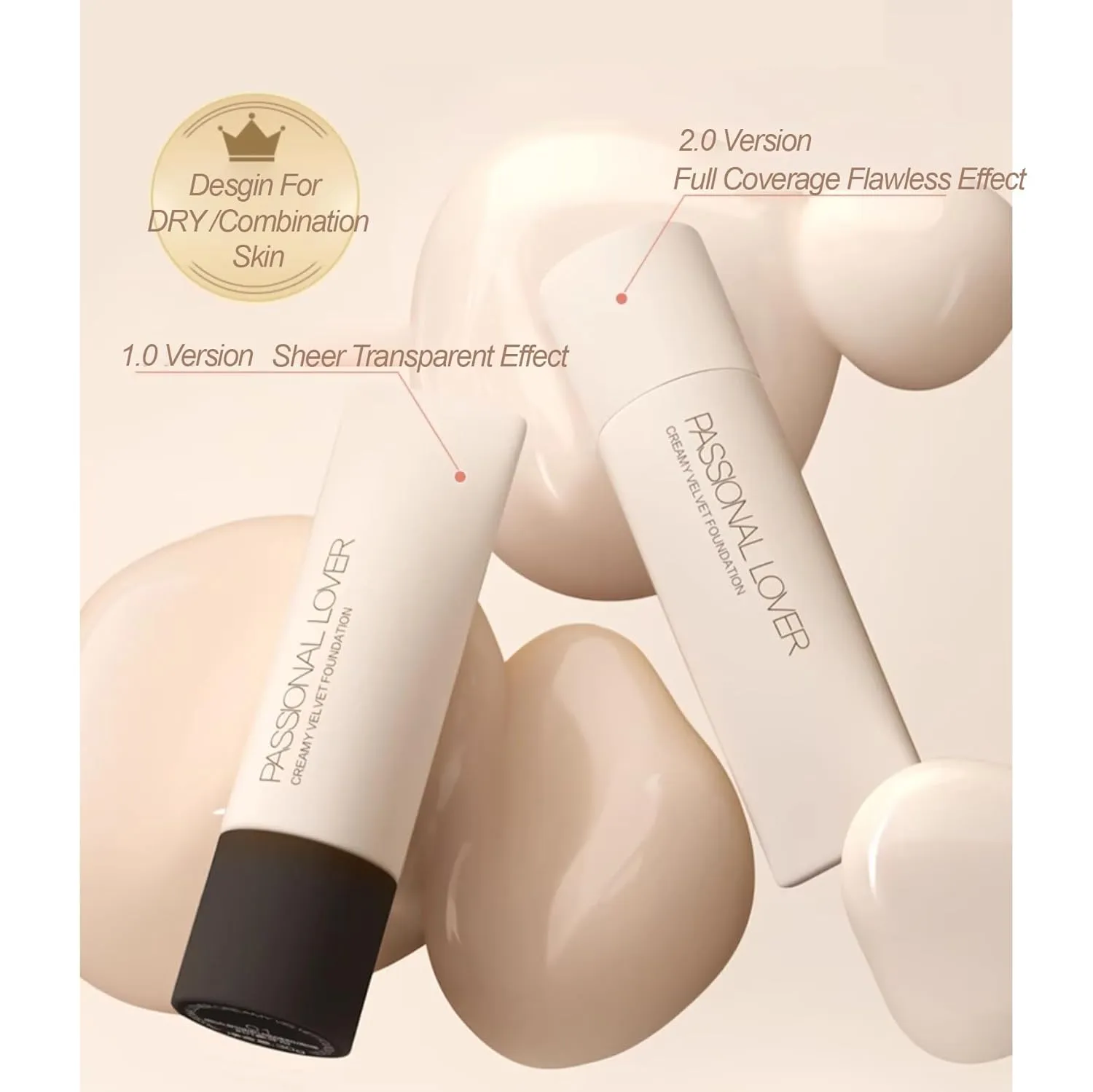 1PC PL Creamy Velvet Foundation Verion 1.0 / Version 2.0, Transparent/Full Coverage Foundation, Create Flawless Makeup Foundation For Dry & Dry Combination Skin (#03, 30g)