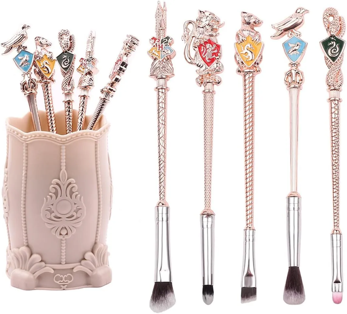 【2 Color Options】 Gifts Potter Metal Makeup Brushes Set Gifts Wi-zard Wand Makeup Brushes Set for Women Magic Eye Shadow Eyeliner Blending Lip Brush - Brushes Holder Pot Not Included