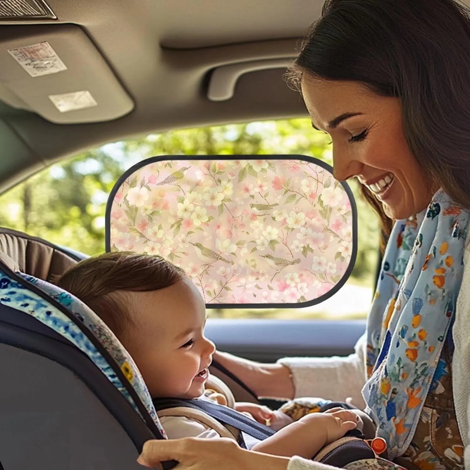 2 Pack Car Window Shades,Strong-Light Blocking & UV Protection Privacy Shades,Universal Essential Interior Accessories for Baby,Car Camping and Napping Curtains, Birds and Peach Blossom