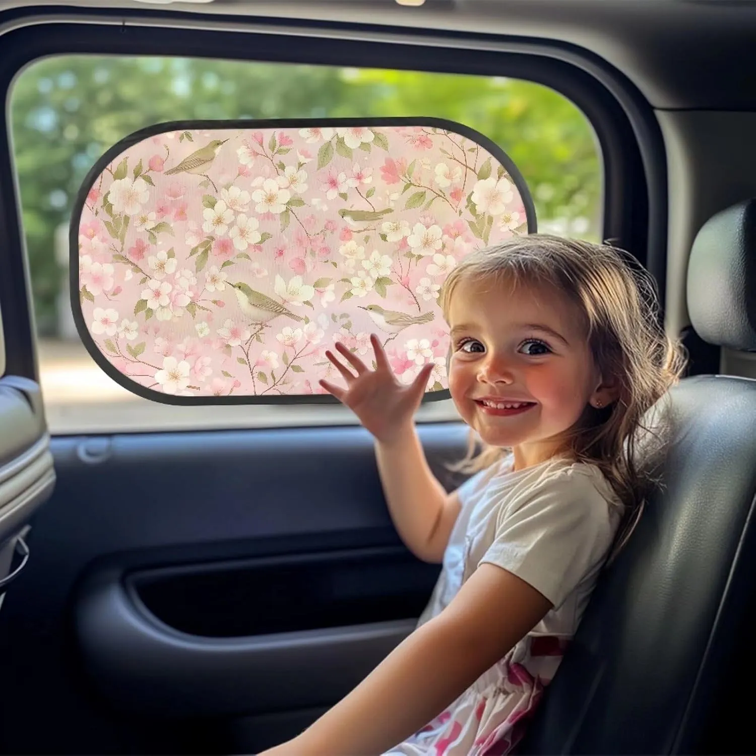 2 Pack Car Window Shades,Strong-Light Blocking & UV Protection Privacy Shades,Universal Essential Interior Accessories for Baby,Car Camping and Napping Curtains, Birds and Peach Blossom