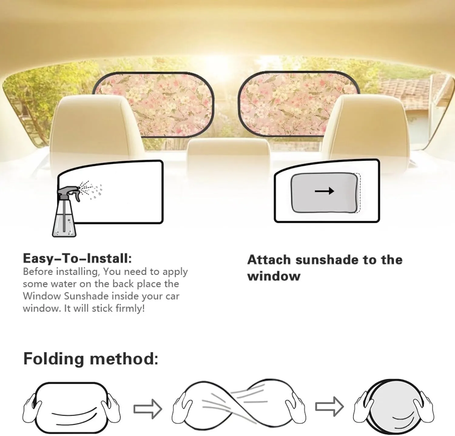 2 Pack Car Window Shades,Strong-Light Blocking & UV Protection Privacy Shades,Universal Essential Interior Accessories for Baby,Car Camping and Napping Curtains, Birds and Peach Blossom