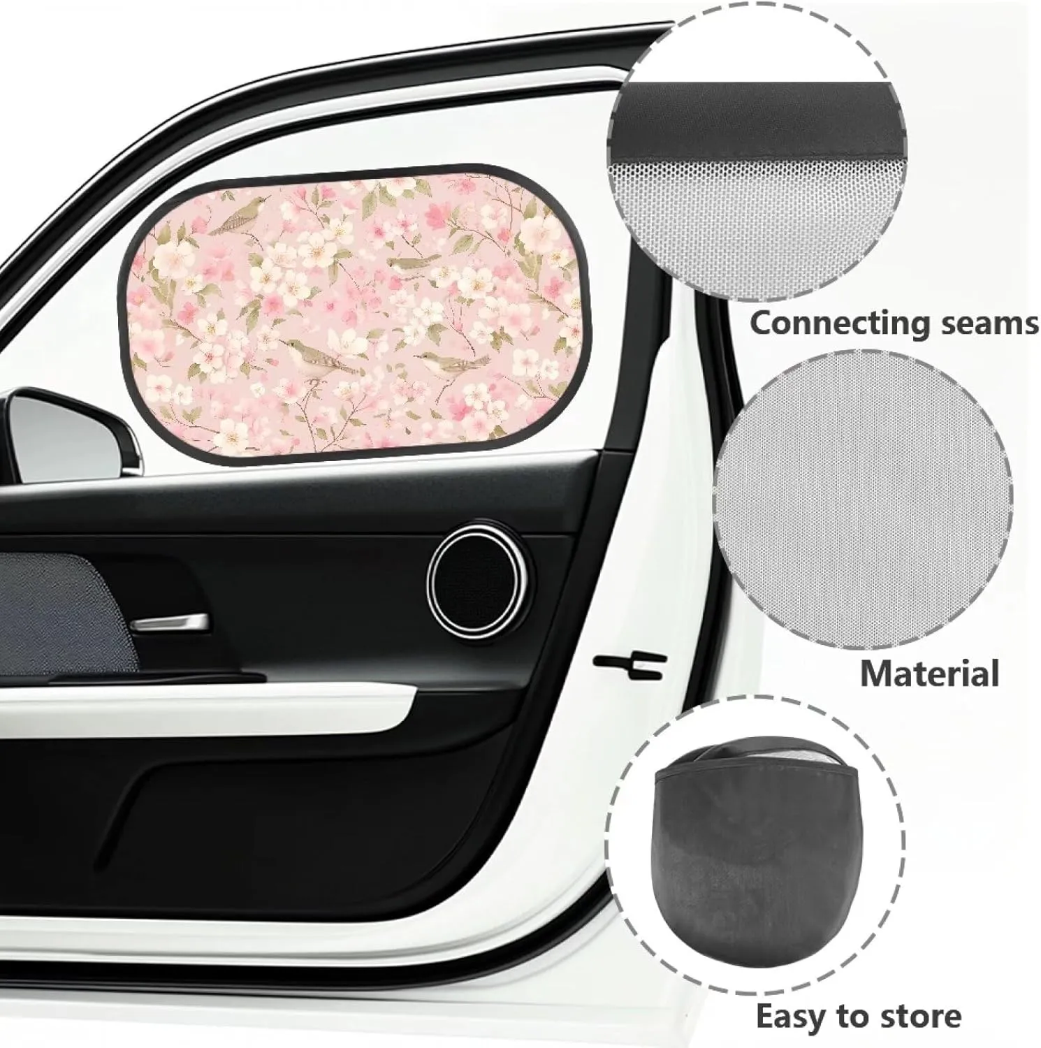 2 Pack Car Window Shades,Strong-Light Blocking & UV Protection Privacy Shades,Universal Essential Interior Accessories for Baby,Car Camping and Napping Curtains, Birds and Peach Blossom