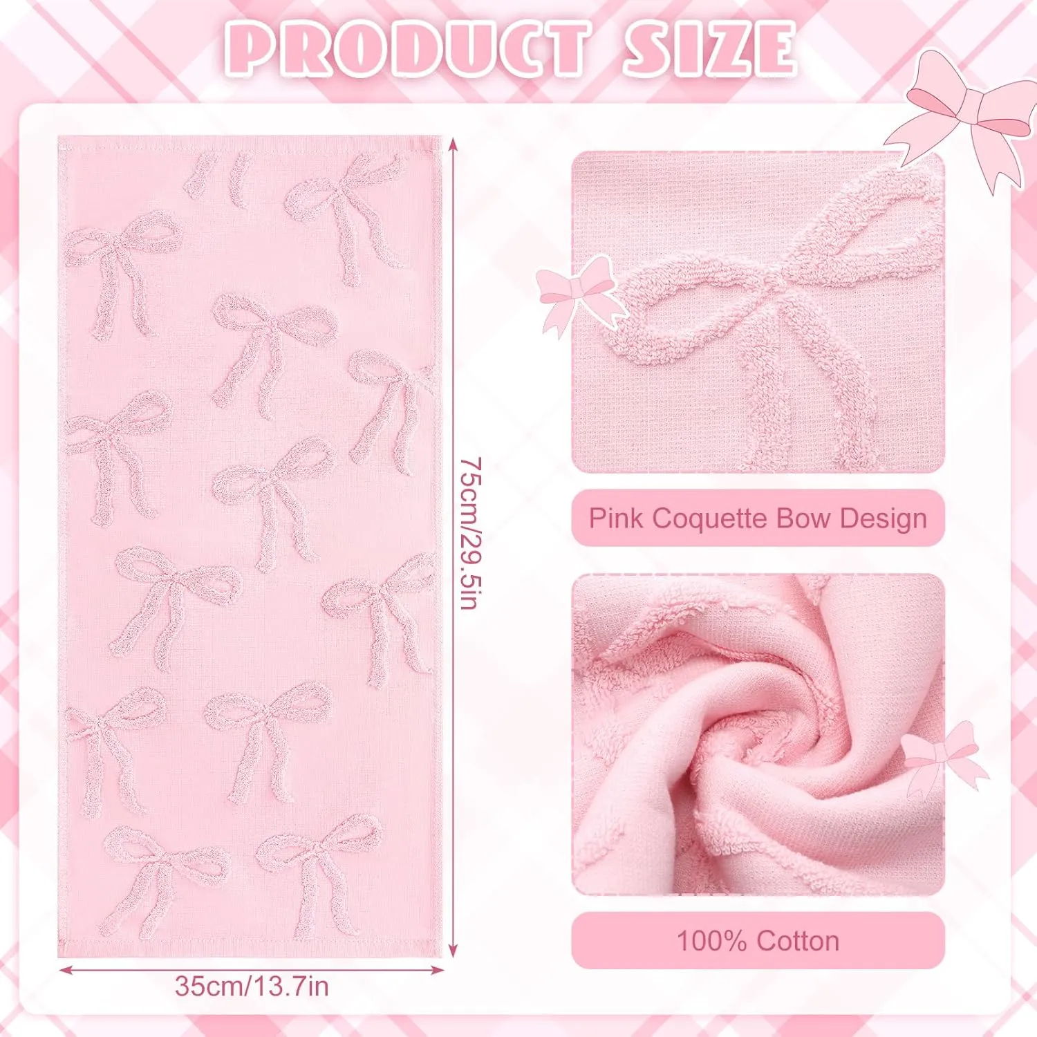 2 Pcs Pink Hand Towels for Bathroom Coquette Bow Hand Towels 100% Cotton Absorbent Decorative Jacquard Weave Bath Decor Preppy Bathroom Decor Gift, 13.7 x 29.5 Inch