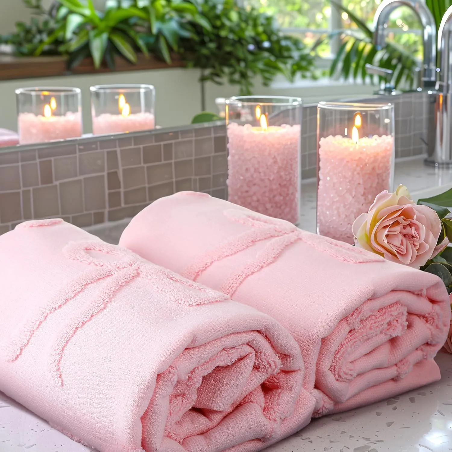 2 Pcs Pink Hand Towels for Bathroom Coquette Bow Hand Towels 100% Cotton Absorbent Decorative Jacquard Weave Bath Decor Preppy Bathroom Decor Gift, 13.7 x 29.5 Inch