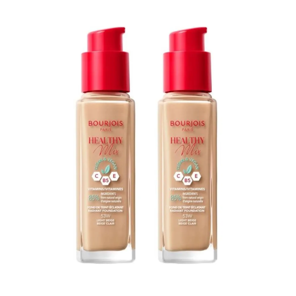 2 x Bourjois Healthy Mix Clean and Vegan Foundation 30ml - 53W Light Beige