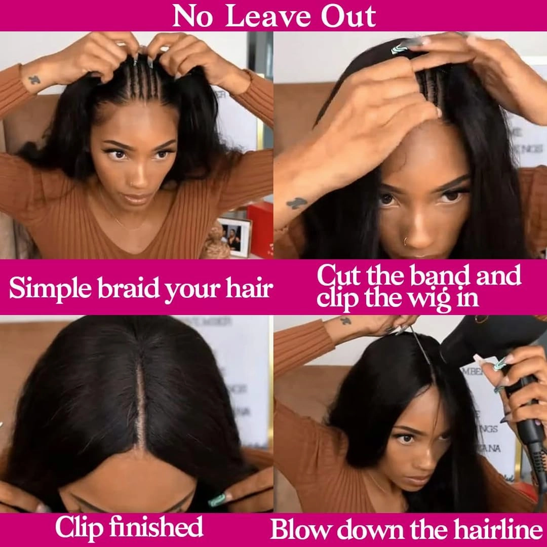 200% Density V Part Wigs Human Hair Straight Upgrade U Part Human Hair Wigs for Women Glueless Full Head Clip In Half Wigs Natural Color (20inch, V Part Straight Wig)
