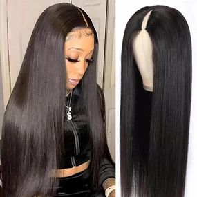 200% Density V Part Wigs Human Hair Straight Upgrade U Part Human Hair Wigs for Women Glueless Full Head Clip In Half Wigs Natural Color (22inch, V Part Straight Wig)