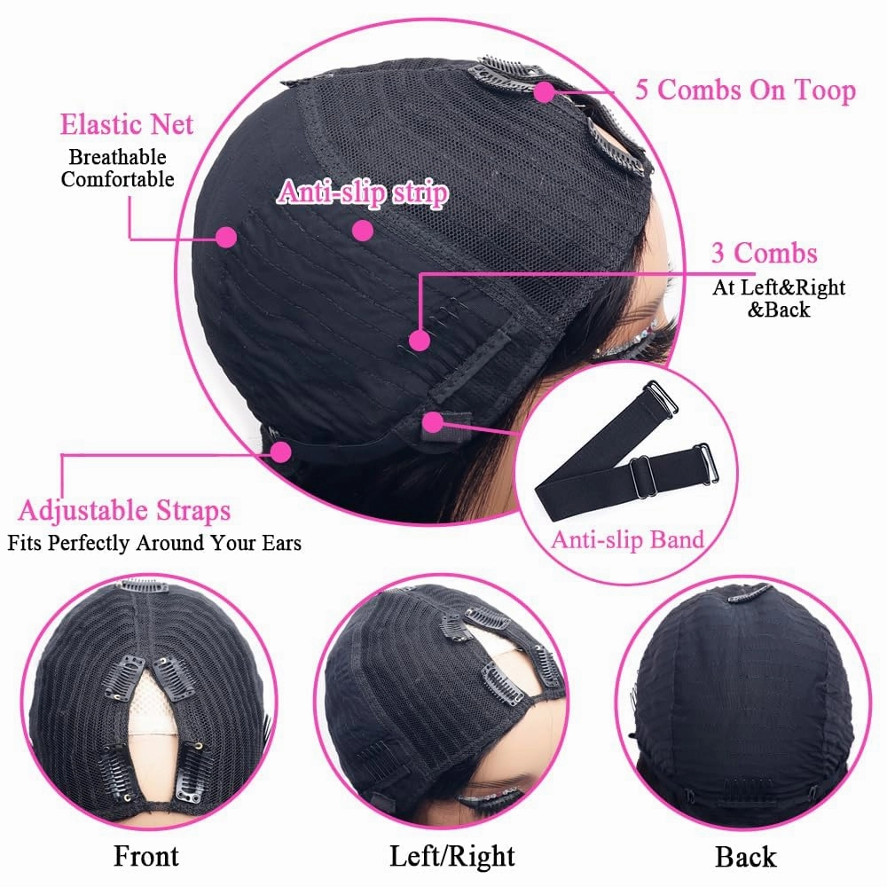 200% Density V Part Wigs Human Hair Straight Upgrade U Part Human Hair Wigs for Women Glueless Full Head Clip In Half Wigs Natural Color (22inch, V Part Straight Wig)