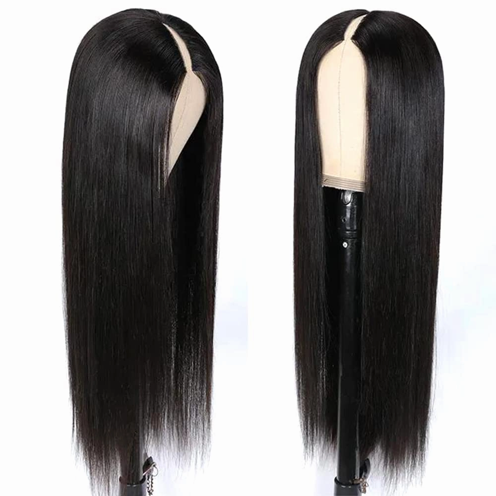 200% Density V Part Wigs Human Hair Straight Upgrade U Part Human Hair Wigs for Women Glueless Full Head Clip In Half Wigs Natural Color (22inch, V Part Straight Wig)