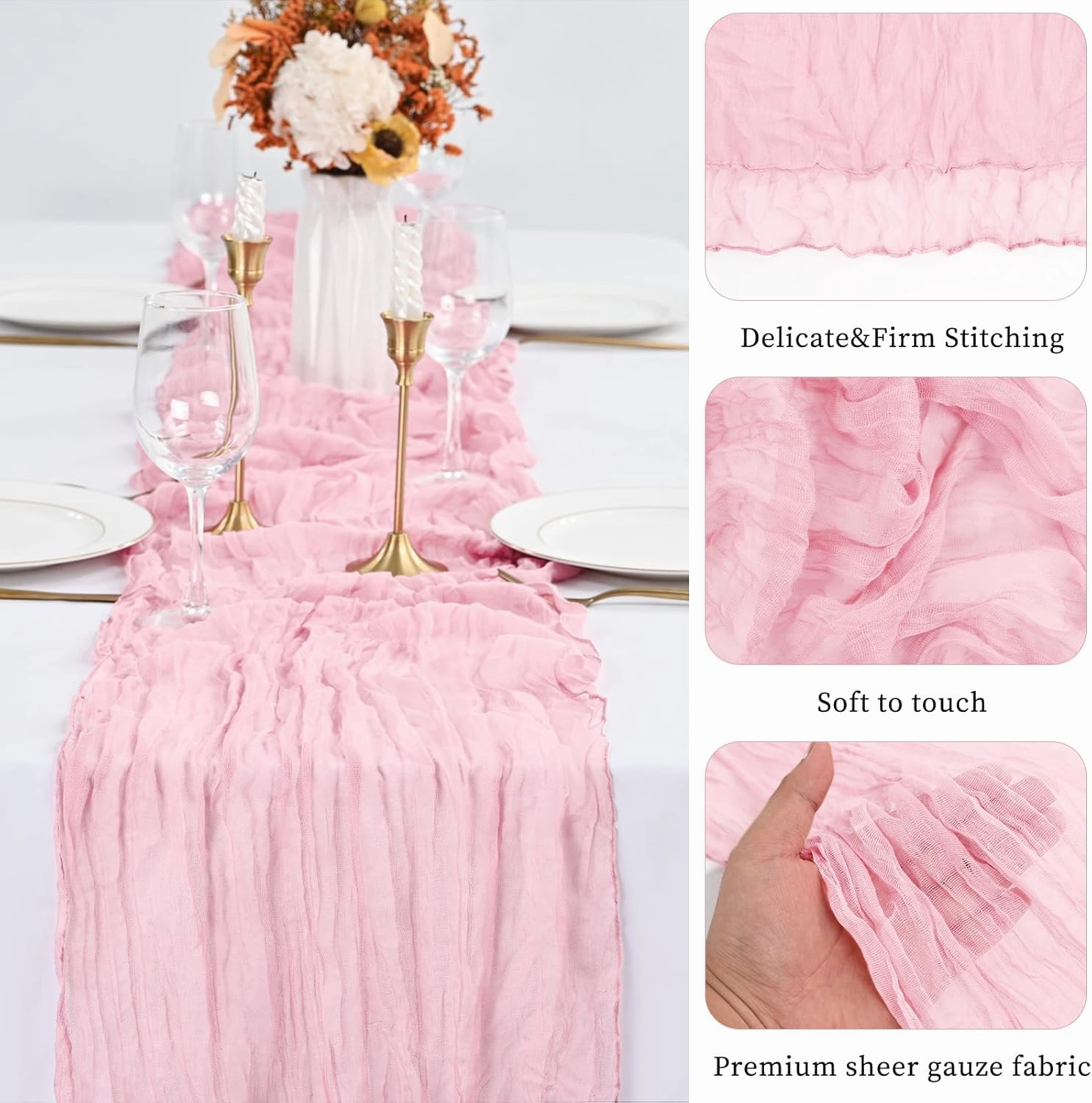 20 Pack Pink Table Runner 10Ft Cheesecloth Table Runner Boho Gauze Table Runner Long Cheese Cloth Table Runner Romantic Sheer Fabric Table Runners for Wedding Party Bridal Shower