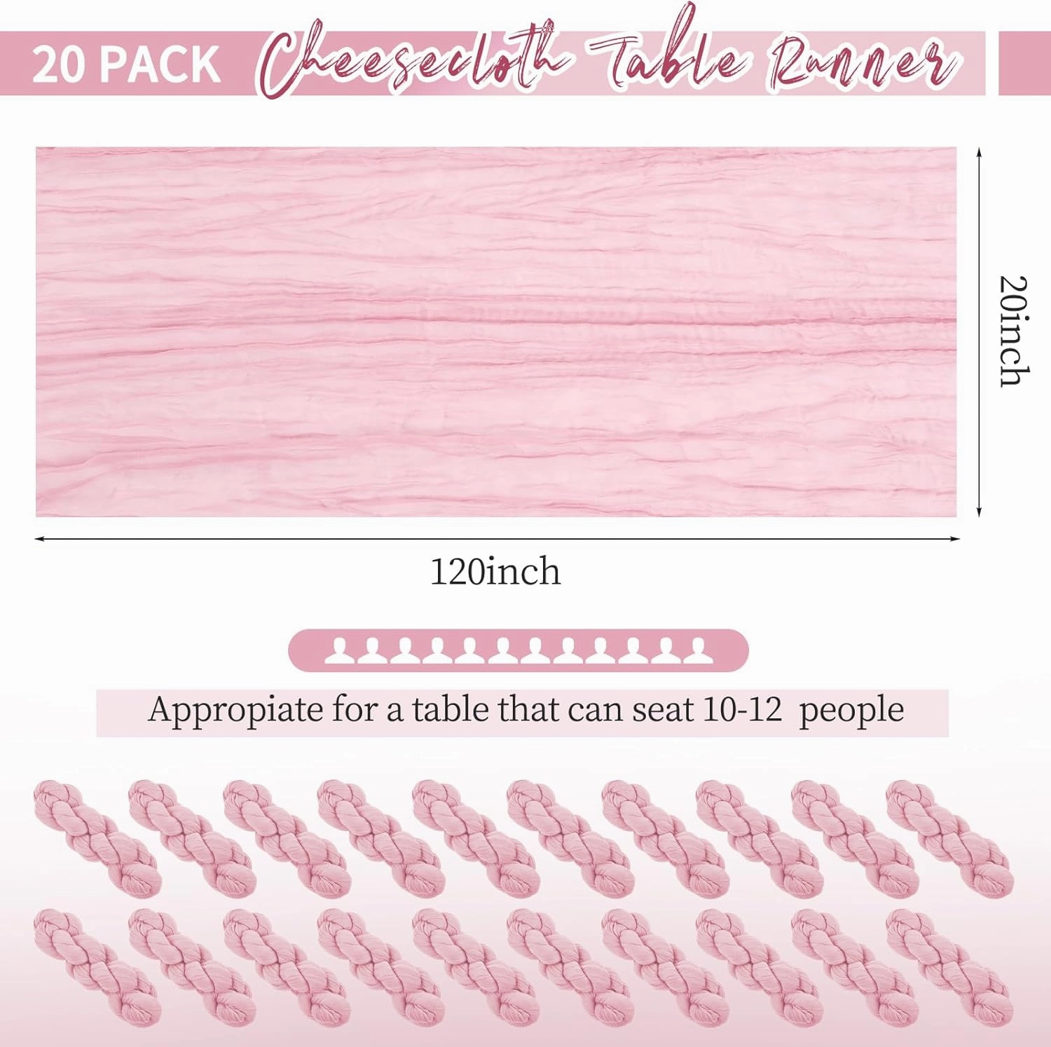 20 Pack Pink Table Runner 10Ft Cheesecloth Table Runner Boho Gauze Table Runner Long Cheese Cloth Table Runner Romantic Sheer Fabric Table Runners for Wedding Party Bridal Shower