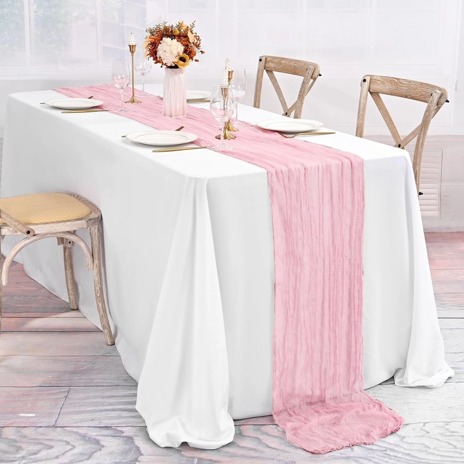 20 Pack Pink Table Runner 10Ft Cheesecloth Table Runner Boho Gauze Table Runner Long Cheese Cloth Table Runner Romantic Sheer Fabric Table Runners for Wedding Party Bridal Shower