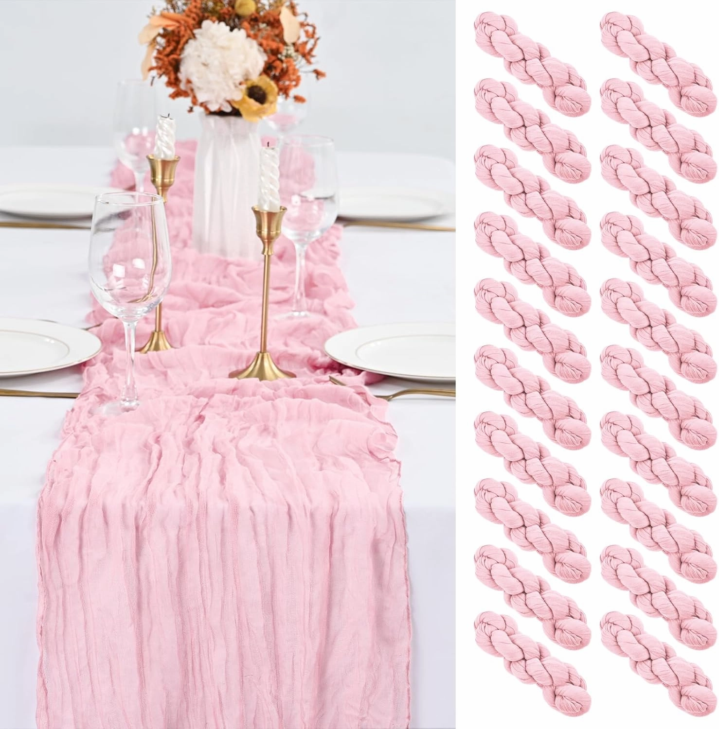 20 Pack Pink Table Runner 10Ft Cheesecloth Table Runner Boho Gauze Table Runner Long Cheese Cloth Table Runner Romantic Sheer Fabric Table Runners for Wedding Party Bridal Shower
