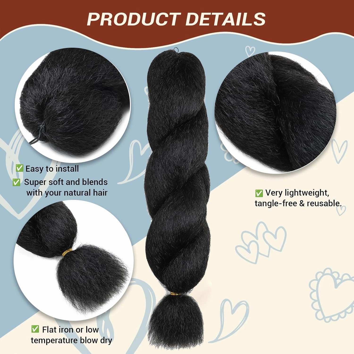 22 Inch Kinky Straight Vixen Crochet Hair Bundles – Natural Black Yaki Premium Synthetic Fibers for Black Women Hair Extension (3, T27-22inch)